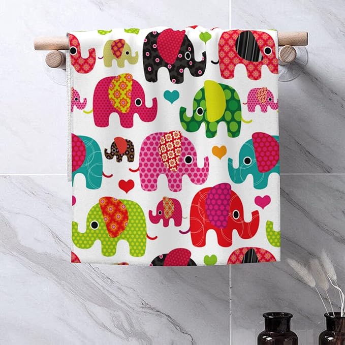 Hand Towels Set of 2 Retro Elephant Towels for Bathroom Soft Absorbent Decorative Hand Bath Towels Dish Towels for Kitchen Sports Gym Yoga Home Decor 14 x 28 in