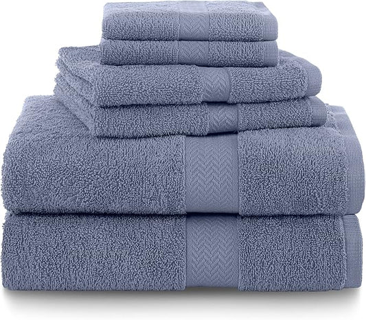 Martex 6-Piece 100% Ringspun Cotton Towel Set | Quick Dry | Super Absorbent & Soft | Lightweight | 2 Bath Towels | 2 Hand Towels | 2 Wash Cloths | Heather Blue