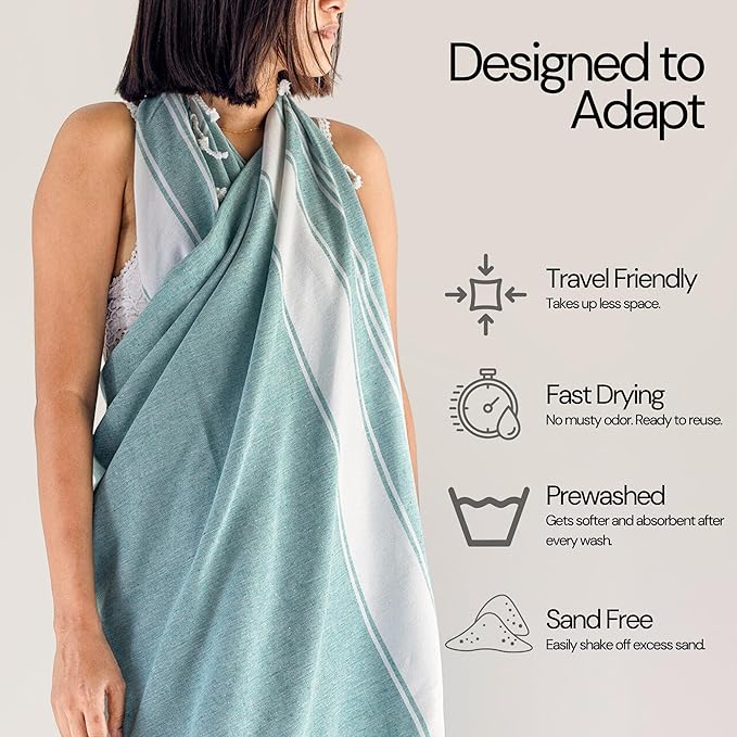 Salt Earth Cotton Turkish Beach Towel, Set of 2-36" X72" Large Bath Towels, Quick Dry Towel, Bathroom, Beach Essentials, Gym, Quick Dry for Shower, Lightweight Large Towels for All (Hunter Green)