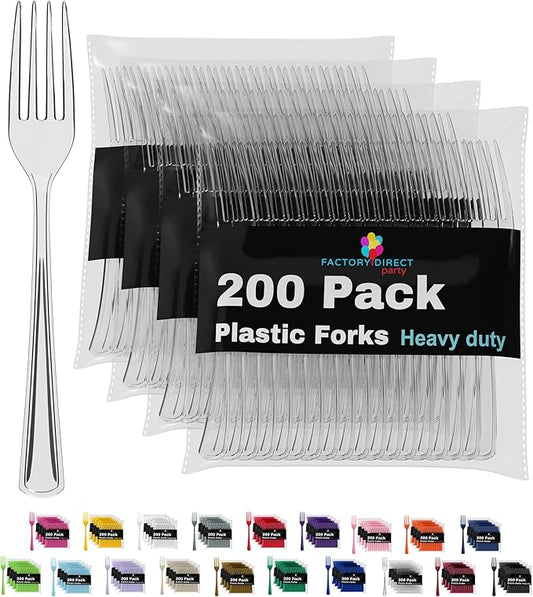 Party Solids Clear Plastic Forks 200 Pieces Clear Forks Disposable Utensils Heavy Duty Plastic Cutlery Set Disposable Cutlery Sets Flatware Sets Silverware Set Party Supplies & Party Tableware