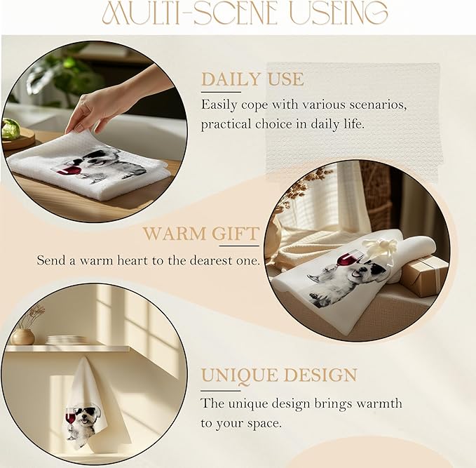 Funny Maltese Dog Kitchen Towels, Maltese Gifts Dish Tea Towels for Home Bar Kitchen, Dog Lovers Gifts, Wine Lover Gifts, Funny Hand Towels for Bathroom, 16x24 Inch