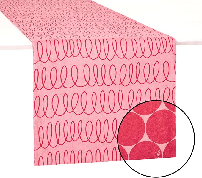 Kate Spade New York in The Loop & Joy Dot Reversible Table Runner, 100% Cotton, Machine Washable, Rose Pink/Red, 15"x72"