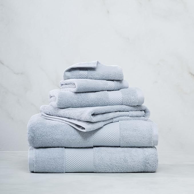 Farm to Home 100% Organic Christmas Bath Towel Set of 6 – GOTS & Oeko-TEX Certified Organic Cotton, Soft, Ultra Absorbent, Quick Dry - Includes 2 Bath Towels, 2 Hand Towels, 2 Washcloths - Sky