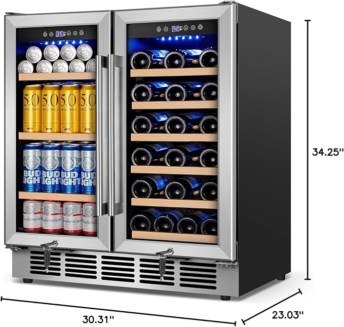 30" Wine and Beverage Refrigerator - Dual Zone Wine and Beverage Cooler, Under Counter/Freestanding Wine and Beer Fridge Holds 29 Bottles & 110 Cans - Ideal for Home, Bar, and Office-Premium Cooling