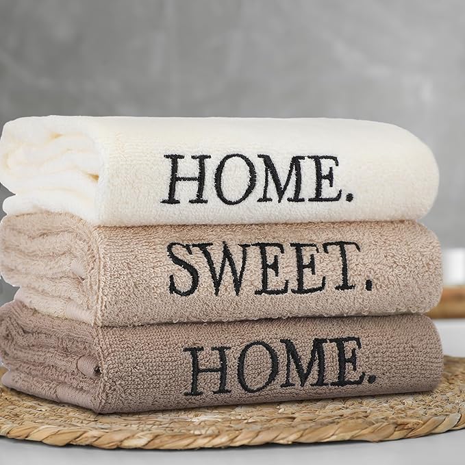 3 Pcs Farmhouse Decorative Hand Towels for Bathroom and Kitchen Rustic Embroidered 100% Cotton Hand Towels Decorative Set for Boho Bathroom Decor(Home Sweet Home)