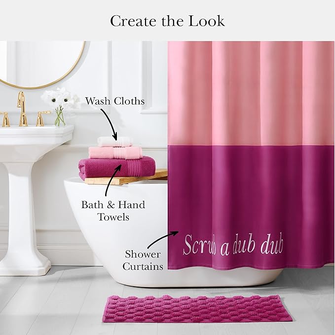 Kate Spade New York Dotted Woven Bath Rug, 21 in x 34 in, Absorbent Bath Mat, Slip Resistant, Made from 100% Cotton, Machine Washable, Fuchsia Red