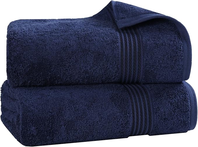 Superior Egyptian Cotton Bath Sheet Set, Oversized Towels for Home Bathroom, Master, Guest Bath, Decor Essentials, Quick Dry, Absorbent, Large Body Towel, Spa, Hotel, Resort, Set of 2, Navy Blue