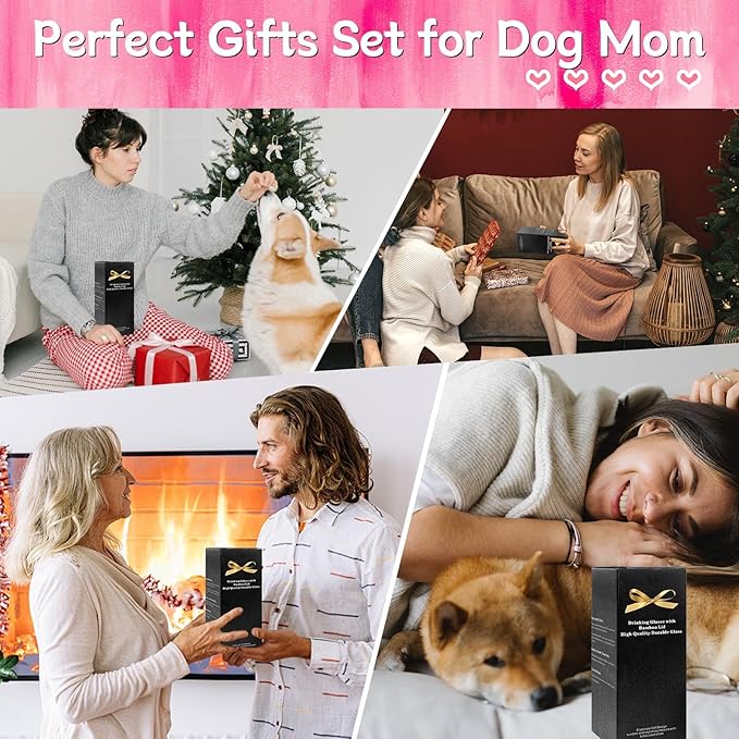 Mason Life Birthday Gift for Women, Gift for Her, Glass Cup and Sock for Dog Mom, Dog Mom Gifts for Women, Dogs Themed Gifts, 18oz Drinking Glasses with Bamboo Lid and Glass Straw