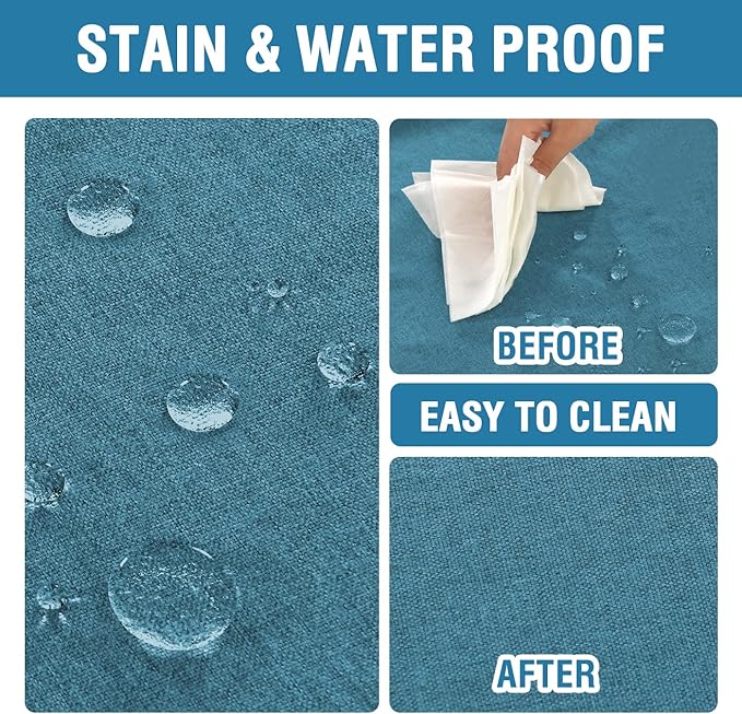 H.VERSAILTEX Linen Textured Tablecloth 60 x 120 Waterproof Decorative Table Cloth Spill-Proof Linen Look Cover for Party Table Extra Soft and Thick Fabric Wrinkle Free, Heather Storm Blue