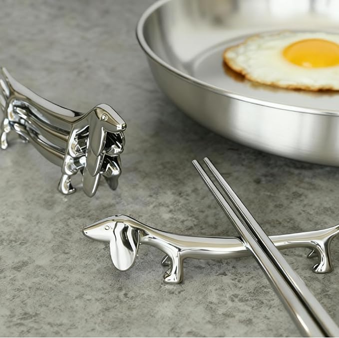 4-Piece Dog Design Chopstick Rest and Holder Set - These charming zinc alloy chopstick rests feature a cute dog pillow shape, offering a secure place for your chopsticks.