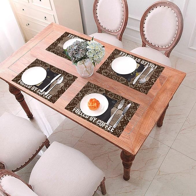 Vintage Cat Placemats Set of 4 Linen 12"x18" Retro Coffee Place Mats Washable Heat-Resistant Cute Kitchen Table Mats for Dining Outdoor Home Decor