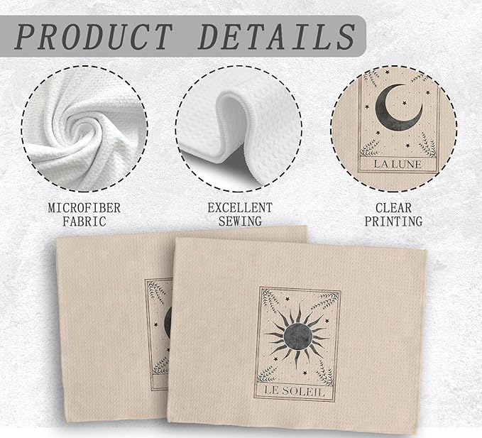 Boho Hand Towels, Celestial Sun and Moon Decor, Mystical Tarot Cards Kitchen Towels, Kitchen Towels Boho, Gifts for Women Men Tarot Lovers, Set of 2,16x24