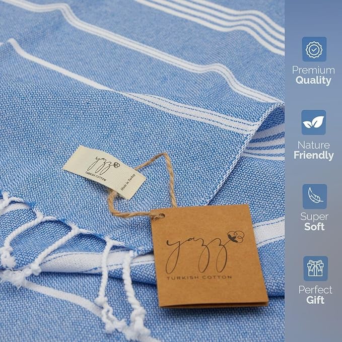 Hand Towels - Set of 2, 18" x 30" inches, Decorative Peshtemal Cotton Hand Towels for Kitchen, Bath, Guest, Face, Hair, Gym, Yoga, Dishcloth, Travel (Royal)