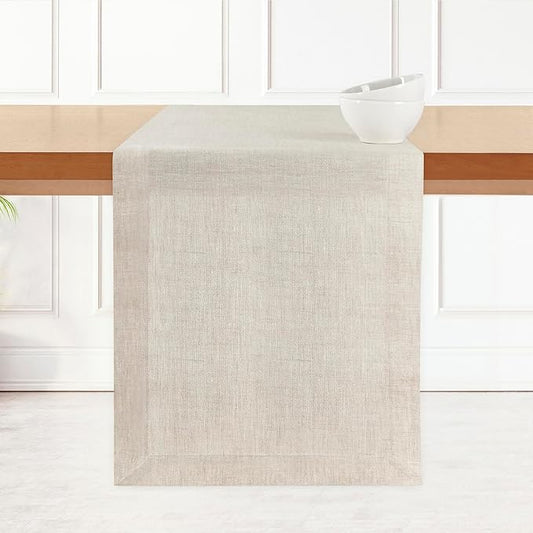 D'Moksha Homes Linen Table Runner 36 Inches - 100% Pure Linen Light Natural Small Table Runner 14 x 36 Inch for Dresser, Coffee Tables, Winter, Holiday, New Year-Machine Washable