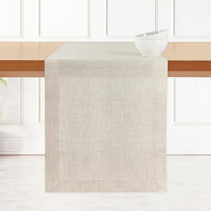 D'Moksha Homes Linen Table Runner 60 Inches - 100% Pure Linen Light Natural Table Runner 14 x 60 Inch for Coffee Tables, Dresser, Winter, Holiday, New Year - Machine Washable