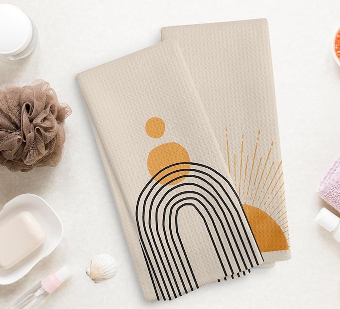 Boho Black Sun Sunrise Sunshine Rainbow Kitchen Towels and Dishcloths Sets of 2,Bohemian Absorbent Drying Cloth Hand Towels Tea Towels for Bathroom,Boho Gifts for Women Girls,16×24 inches (Orange)