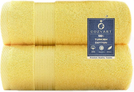 COZYART Yellow Bath Towels for Bathroom 2 Pcs, 27x54 Turkish Cotton Bath Towel Set Super Soft Highly Absorbent Durable 650 GSM Shower Towels for Daily Use