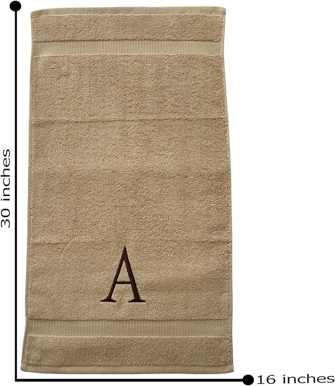 Beige Initial Hand Towel for Bathroom - Monogrammed Luxury Hotel Quality Decorative Embroidered Towel for Powder Room, Spa - GOTS Organic Certified - Set of 2 Brown Letter W