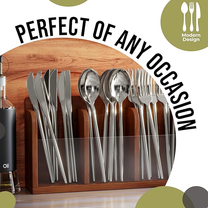 Trendables Disposable Silver Plastic Cutlery - 120 Pack Silverware Set With Spoons and Utensils