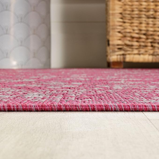 JONATHAN Y Weave Floral Indoor Outdoor Area Rug 5X8 Fuchsia/Light Gray, Tela Bohemian Textured for Backyard, Patio, Porch, Easy-Cleaning, High Traffic, Pet-Friendly, Non-Shedding (SMB100G-5)