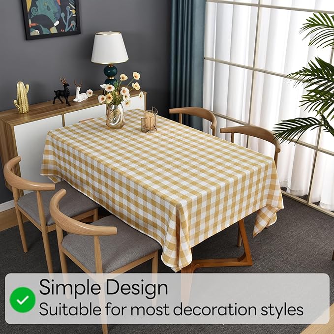 Gingham Table Cloth for Rectangle Tables Yellow Checkered Plaid Tablecloth Heavy Duty Cotton Blend Washable & Wrinkle Table Cover for Outdoor Kitchen Dining Picnic Camping (52x98 Inch)