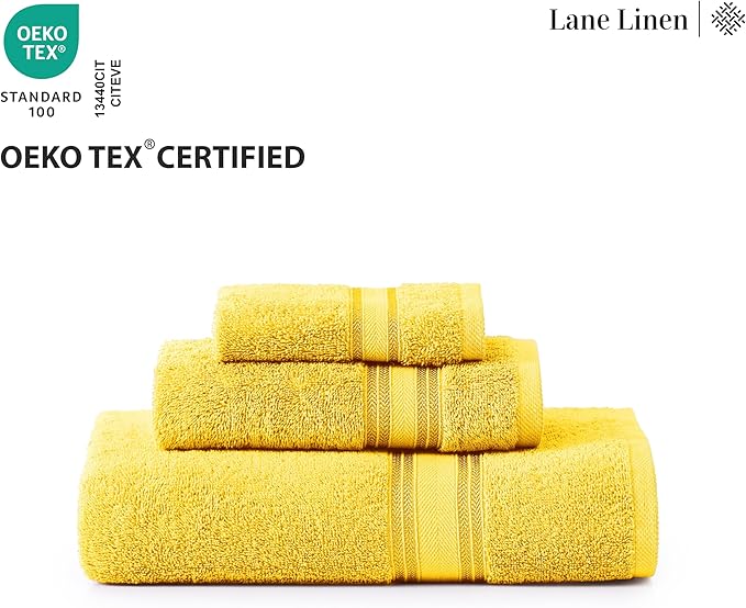 LANE LINEN 12 Pack Towels for Bathroom – 100% Mercerized Cotton, 4 Bath, 4 Hand & 4 Wash Cloth, Zero Twist Soft Towels, Oeko Tex Certified Hotel Quality Towel, Easy to Wash – Mimosa