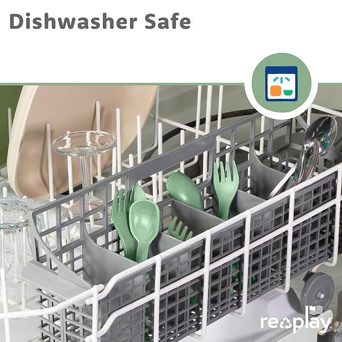 Re-Play Toddler Forks and Spoons Set - 4x4 Utensils Set for Kids - Dishwasher and Microwave Safe - Made in USA - Pack of 8-5.8" x 1.2" x 0.2" - Meadow