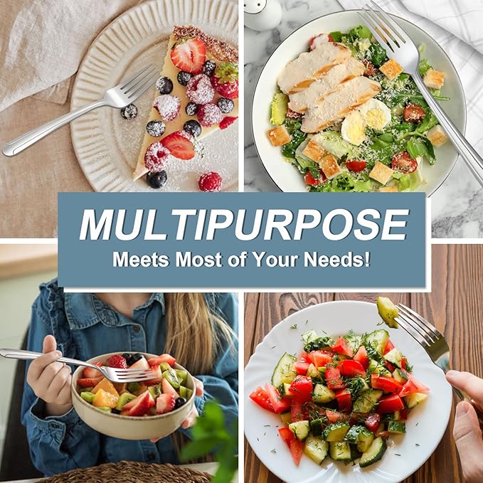 BEWOS 24-Piece Salad Forks, 7.1-Inch Forks Silverware Set, Stainless Steel Small Fork, Dessert Forks Bulk, Metal Forks, Salad Fork Set, Appetizer Forks, Silver Fork, Dishwasher Safe, Mirror Polished