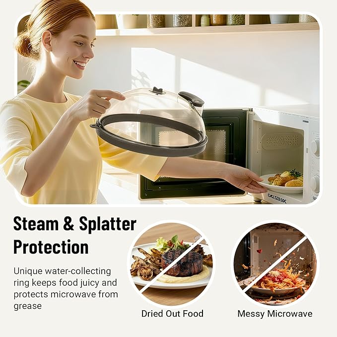Microwave Splatter Cover with Water Steamer, Upgraded Microwave Cover for Food with Handle, Clear Plate Covers, Splatter Guard, Kitchen Essentials Gadgets, House Warming Gifts New Home, 10 Inch