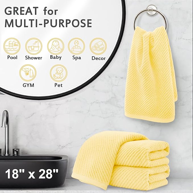 VOOVA & MOVAS Yellow Hand Towels for Bathroom, 4 Pack Large 18" x 28" - 100% Cotton | Lightweight | Thick | Quick Dry | Soft | Absorbent, Bath Hand Towels for Showering, Bathroom Essentials