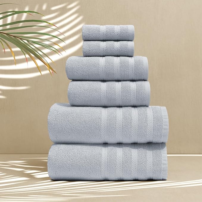 Hearth & Harbor Bath Towels for Bathroom - 100% Ring Spun Cotton Luxury Bathroom Towels - Soft & Highly Absorbent Bath Towels Set, 6 Piece Set, Ice Blue