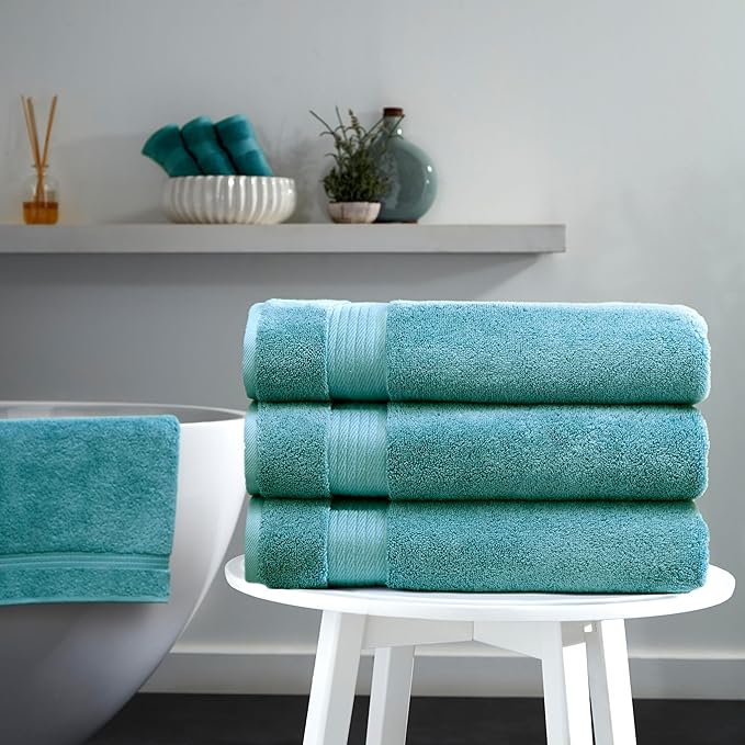 Ozdilek 6-Piece Bath Towel Set, 2 Bath, 2 Hand, 2 Wash, 100% Cotton Turkish Towels, 2 Bath Towels (30x60/550 GSM), 2 Hand Towels (16x30/575 GSM), 2 Washcloths (13x13/600 GSM) (Milky Blue)