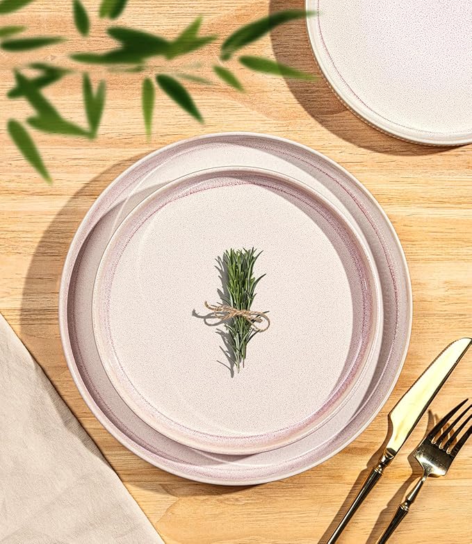 TheTerra Ceramic Dinnerware Sets for 4, 12 Pieces Porcelain Lightweight Speckled Plates and Bowls Sets, Scratch Resistant Dish Set, Oven & Microwave & Dishwasher Safe, Primrose Pink