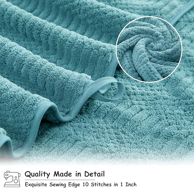 18 Pcs Turquoise Woven Family Towels Set-6 Bath Sheets,6 Hand Towels,6 Washcloths Soft Polyester Towels Absorbent Shower Towel Quick Dry Beach Chair Towel Lint Less Towels Set for Bathroom Spa Gym