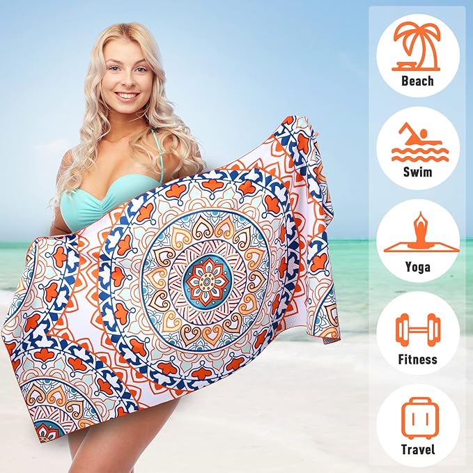 2 Pack Oversized Microfiber Beach Towel, 75'x 35', Sand-Free, Quick Drying, Super Absorbent