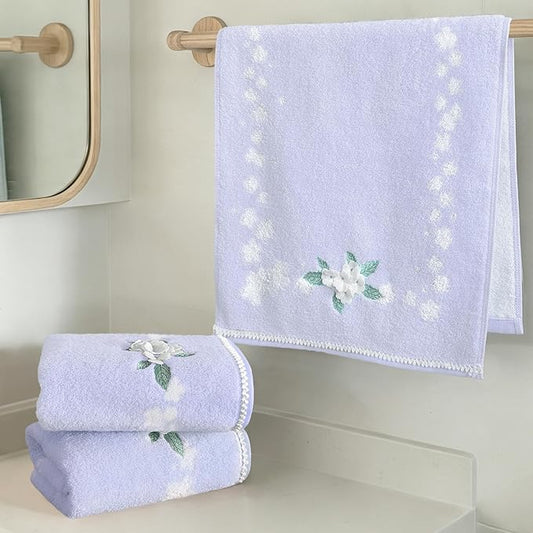 VOOVA & MOVAS Luxury Hand Towels, Bathroom Hand Towels Set of 3, 14"x28" - 100% Cotton | Quick Dry | Absorbent | Light Weight, Soft Towel Set for Showering & Guest, Flower Towel Gift, Purple