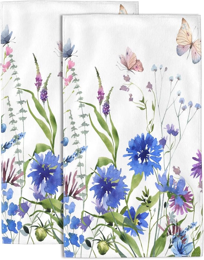 Hand Towels Set of 2 Wildflowers and Butterfly Towels for Bathroom Soft Absorbent Decorative Hand Bath Towels Dish Towels for Kitchen Sports Gym Yoga Home Decor 14 x 28 in