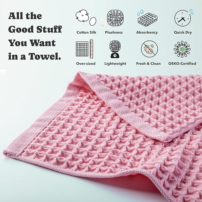 Luxury Organic Japanese Cotton Waffle Bath Towel | Thick, Absorbent, Quick Dry Bathroom Towels for Shower, Sauna, Onsen| Hotel & Spa Quality, Gift-Ready (Sakura Pink, Hand Towel, 32" x 16")
