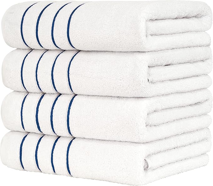 4 Packed White Bath Towel Set, 100% Turkish Cotton Bath Towels, 27x54 inTurkish Bath Towel Set for Bathroom, Oxford Blue