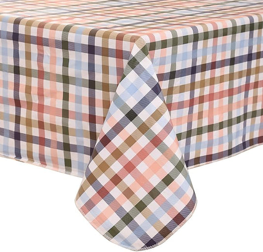 Heavy Duty Vinyl Tablecloth with Flannel Backing Waterproof Oil-Proof Plastic Table Cloth Stain-Resistant Wipeable Rectangle or Square Table Cover for Indoor and Outdoor (Color Checkered,52x70 Inch)