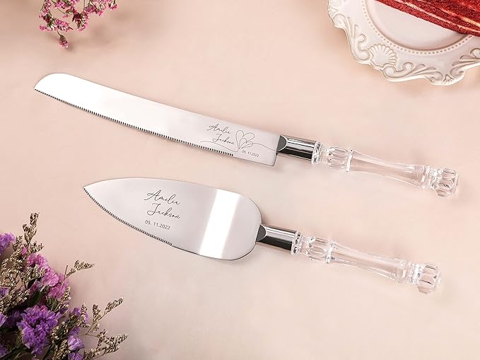 AW BRIDAL Personalized Cake Knife and Server Wedding - Cake Knife 13.2 Inch, Cake Server 10.8 inch - Wedding Engagement Gifts for Couples//DK2201CPP97//