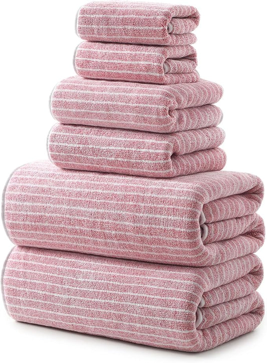 REDKISS Ultra Soft Bath Towels Set of 6 Large 35"x70" | 100% Microfiber, Highly Absorbent & Quick Dry | Pink Towels for Bathroom, Spa, Gym | 2 Bath, 2 Hand, 2 Washcloths