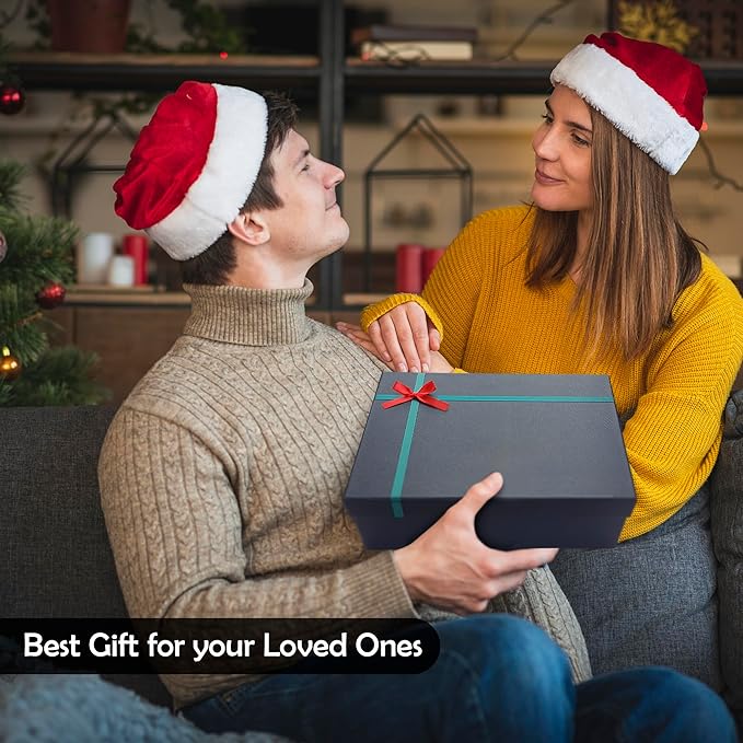 RUBBER BOND Mr and Mrs Towels Set with Gift Box - 4 Pack Bath and Hand Towels for Couples - Hotel, Spa & Bathroom Cotton Towels - Gift for Couples, Men, Women (Black Embroidery Christmas Packaging)