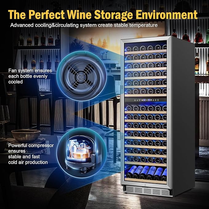 Wine Cooler Refrigerator 24 Inch, 180 Bottles Large Wine Fridge Dual Zones, Tall Freestanding/Built-in Wine Cellar Professional with Reversible Door Sliding Rail Shelves