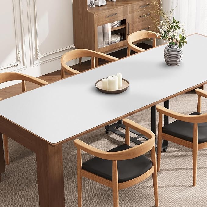 Pure White Plastic Table Cover Protector, 36" x 72" Waterproof Easy Flat PVC Desk Pad Mat, 1.5mm Thick Rectangle Vinyl Table Top Protector for Dining Room Table, Office, Dresser