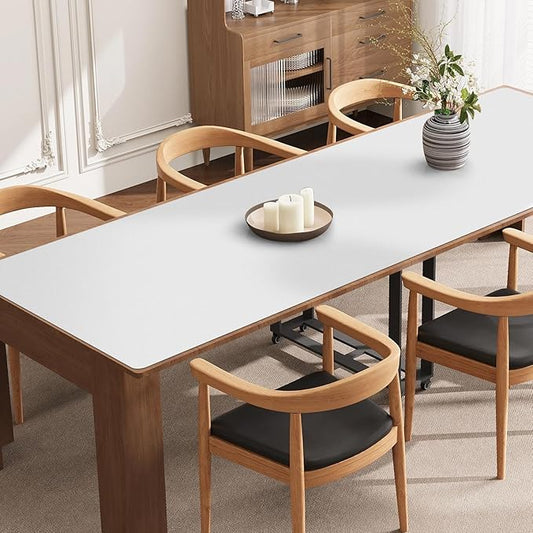 Pure White Plastic Table Cover Protector, 42" x 78" Waterproof Easy Flat PVC Desk Pad Mat, 1.5mm Thick Rectangle Vinyl Table Top Protector for Dining Room Table, Office, Dresser