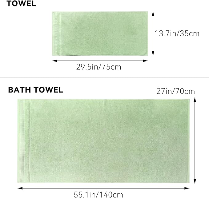 Thmyo Pack of 2 Premium Cotton Super Soft Bathroom Towels Set, 400 GSM Highly Absorbent Towel for Daily Use, Gym, Spa and Hotel, 1 Bath, 1 Hand, Green