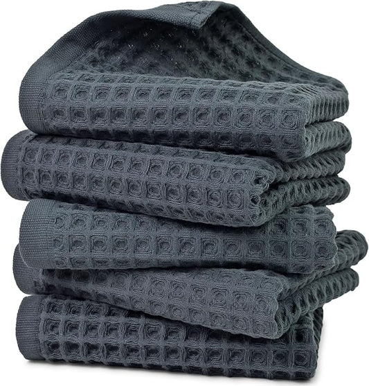 Jacquotha Waffle Hand Towels for Bathroom 5-Piece (Charcoal Blue) – Cotton Quick Dry Lint Free Face Towels 13” x 29”