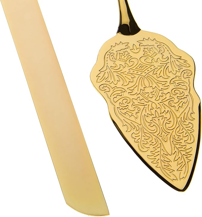 Ella Celebration Gold Wedding Cake Knife & Server Set, Vintage Cake Cutting Utensils, Party Supplies Golden Anniversary Decorations (Elegant Gold)