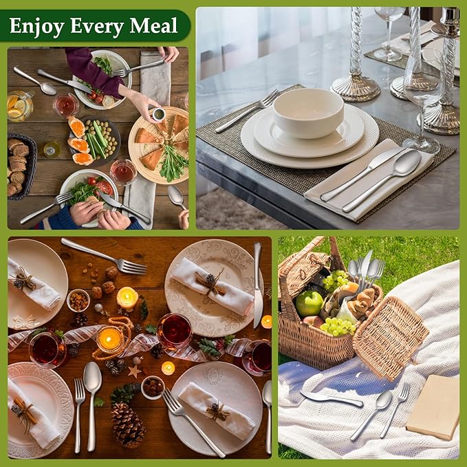 Aisoso 60-Piece High-End Silverware Set with Forks Spoons and Knives, Stainless Steel Serving Utensils for 12 with Mirror Finished Handle, Durability and Dishwasher Safe for Restaurant, Weddings